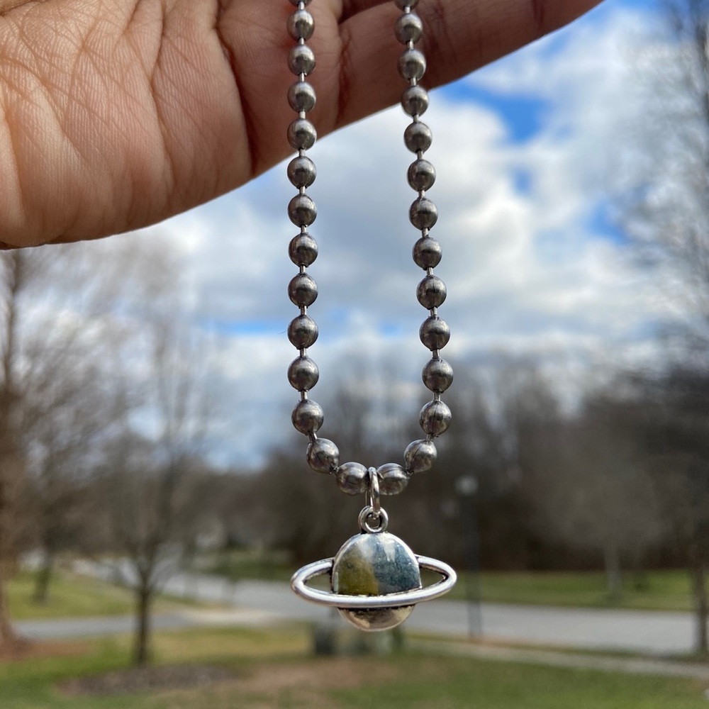 saturn drop ball chain necklace